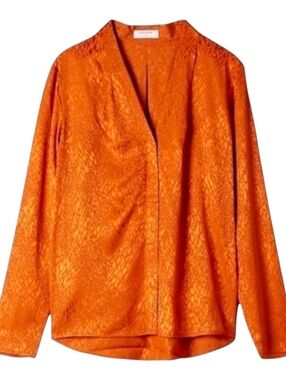 Aritzia Babaton Power Blouse Jacquard Embossed Print Rust Women's Medium